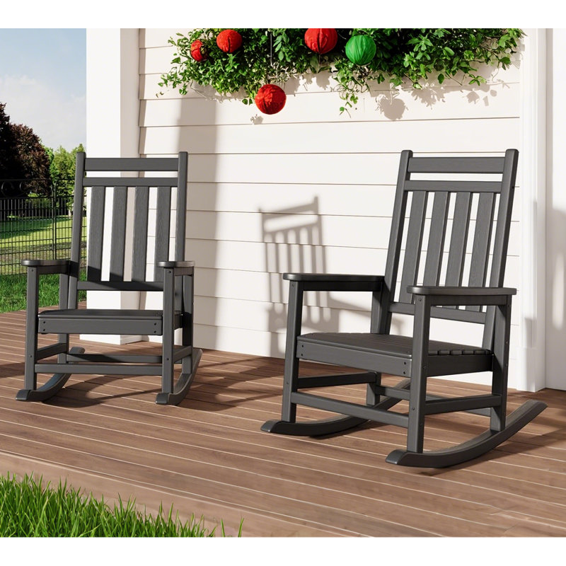 2PCS Adirondack Outdoor Rocking Chair, All Weather HDPE Plastic Patio Rocker Chair with Wide Armrests, Classic Fire Pit Chair for Porch, Deck, Lawn, Garde, 380LBs