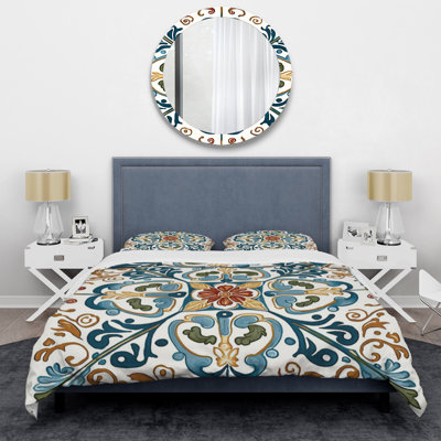 Mediterranean Tiles In Retro Blue VI - Abstract Tile Duvet Cover Set - Microfiber Polyester