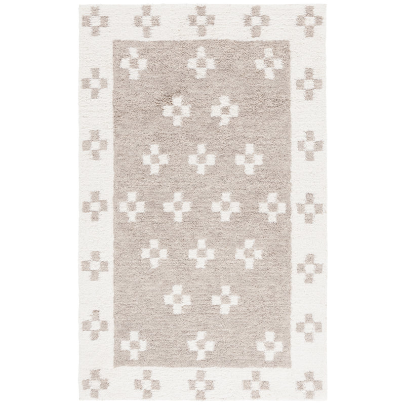 Lott Hand Tufted Wool/Cotton Geometric Rug in Beige/Ivory, Rectangle 5' x 8'