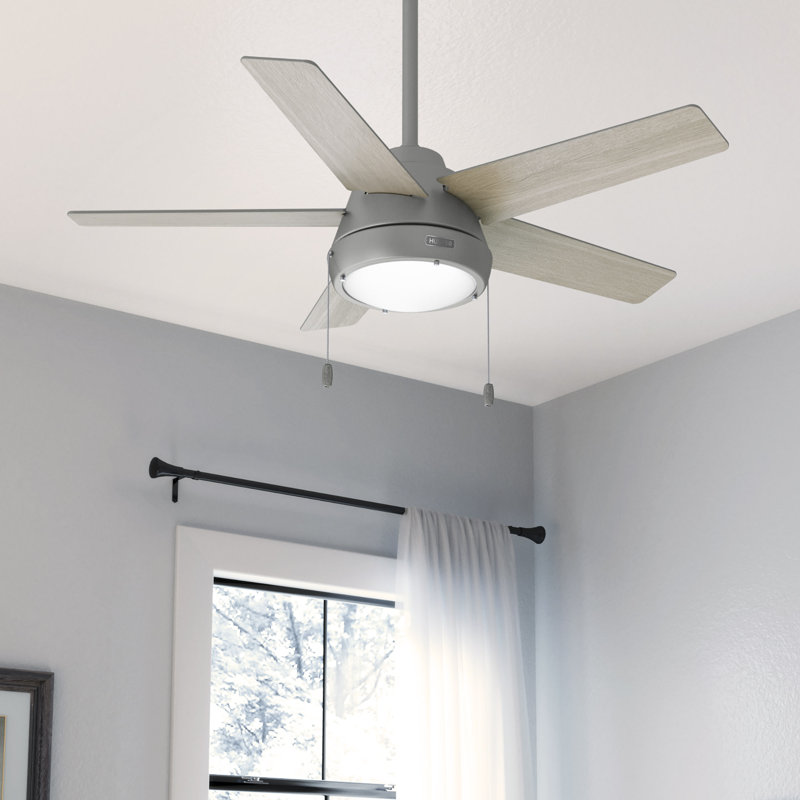 44" Burroughs 5 - Blade Standard Ceiling Fan with Remote Control and Light Kit Included, Matte Silver