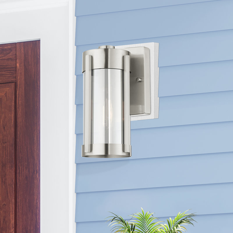 Applique murale d'extérieur à 1 ampoule H 10,25 po Adia, Nickel brossé