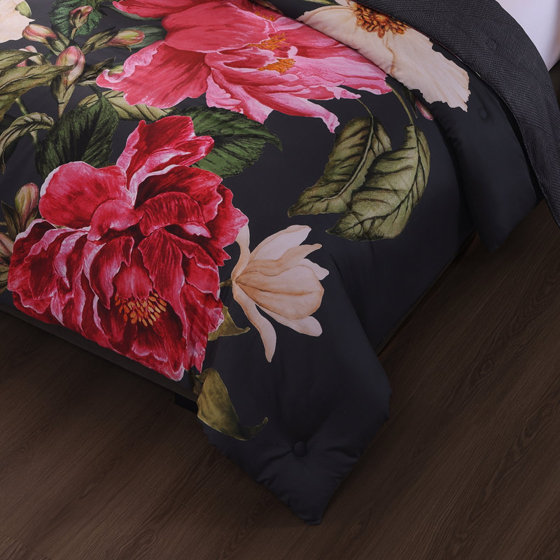 Bebejan Flower Garland 100% Cotton Sateen 5 Piece Reversible Comforter Set, Queen Comforter + 4 Additional Pieces