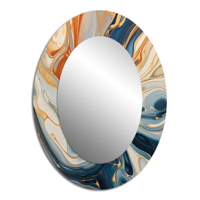 Teal Orange Aqua Symphony - Teal Modern Oval Wall Mirror
