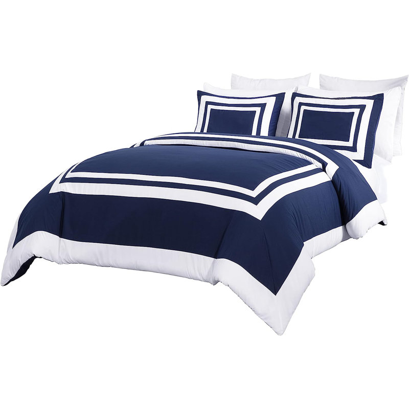 7-Piece Hotel Style Bed in a Bag Comforter Set with Sheets, Queen Comforter + 6 Additional Pieces, Navy/White