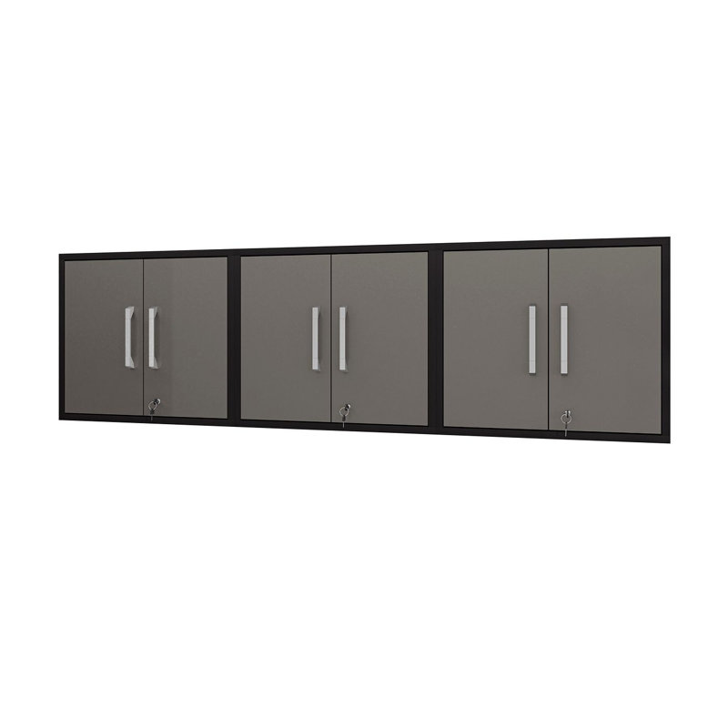 Aseem 3 Piece Single Storage Cabinet ( 25.59'' H x 85.05'' W x 14.96'' D), Matte Black/Gray