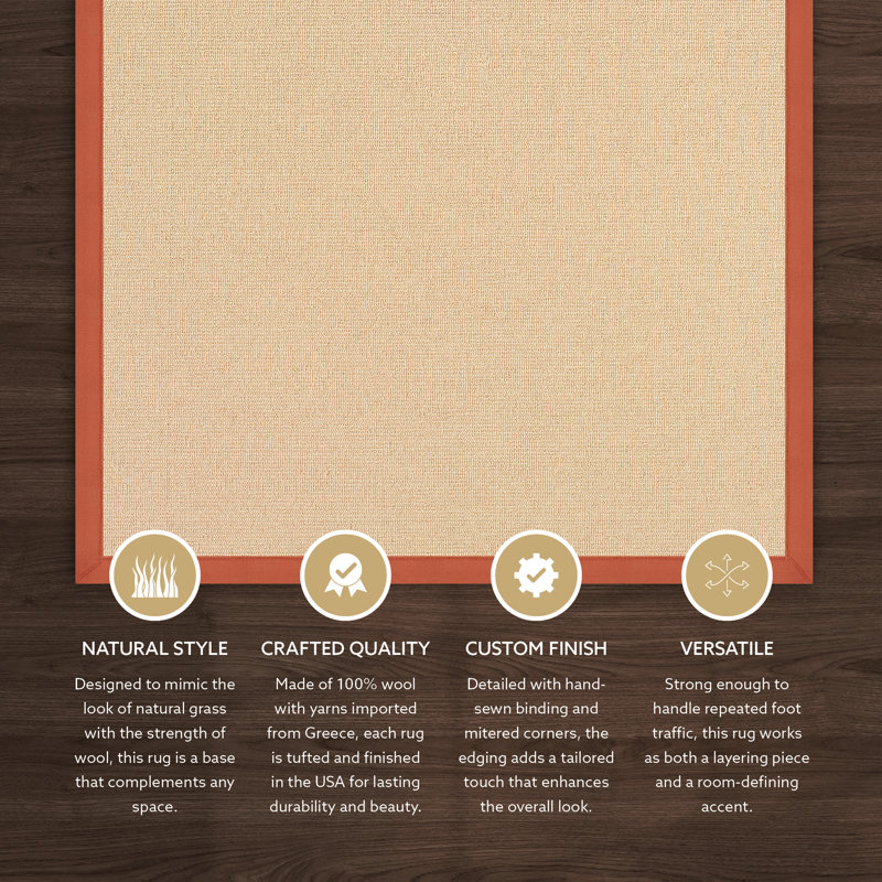Tapis berbère beige clair fait à la main avec bordure en coton orange brûlé Nannette, Rectangle 9 pi 10 po x 13 pi