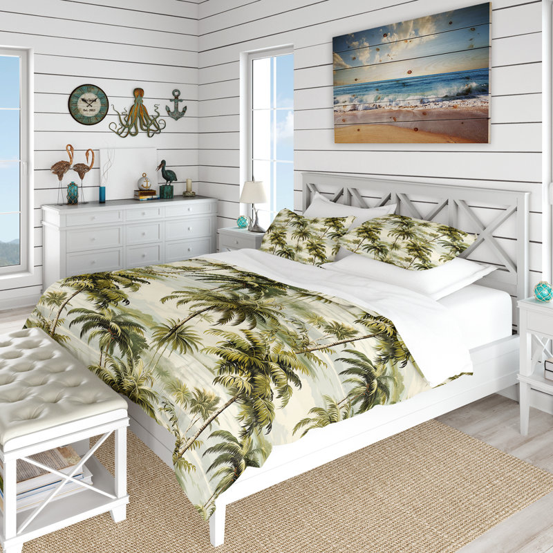 Literie Vintage Palms Tropical Pattern, Housse de couette simple + 1 taie décorative stan