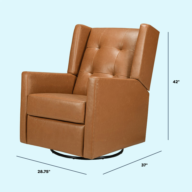 Vegan Tan Faux Leather Swivel Recliner with Wood Accents