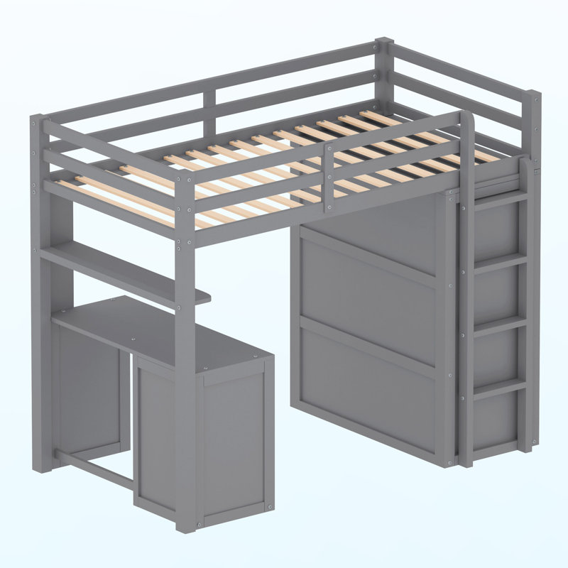 Gerrilyn Kids Twin Loft Bed with Drawers, Gray