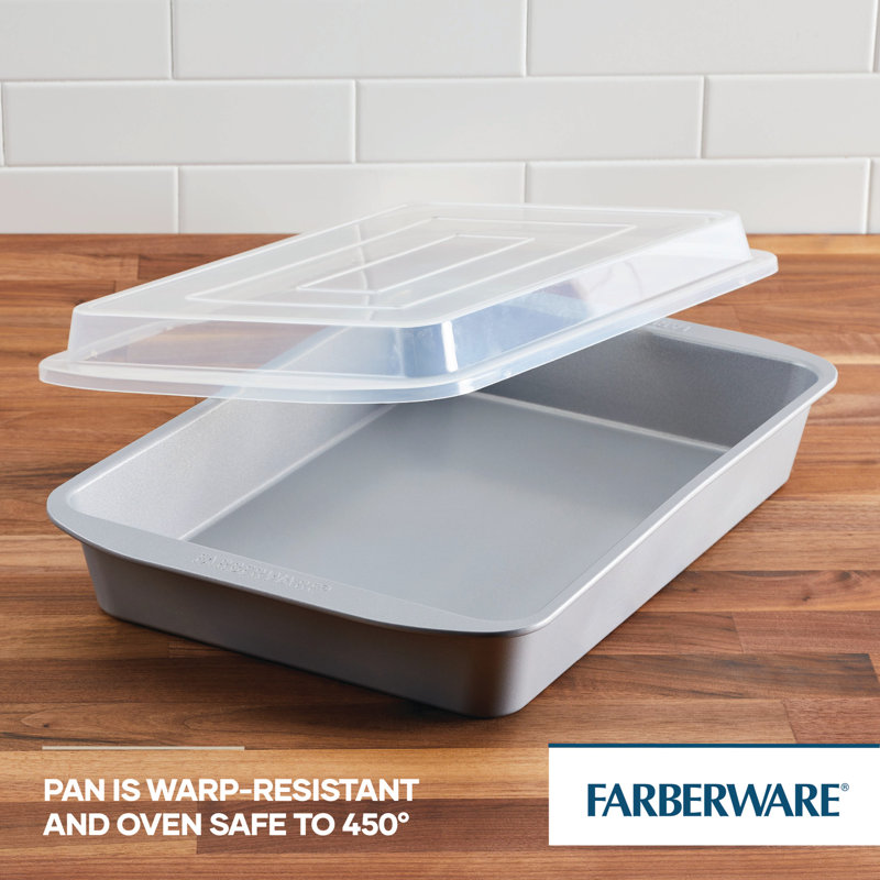 Gray Silicone Non-stick Rectangular Cake Pan with Lid, 9" x 13"