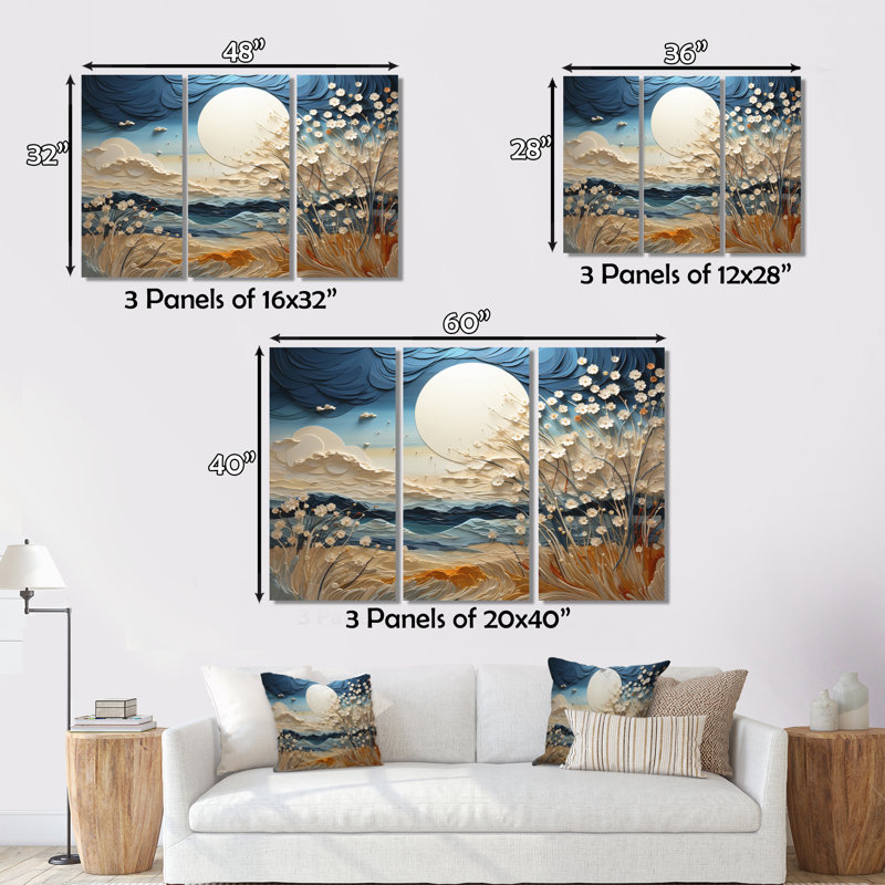 Nuage prairies collages VI sur toile, 3 pièces, H 28 po x l 36 po x P 1 po