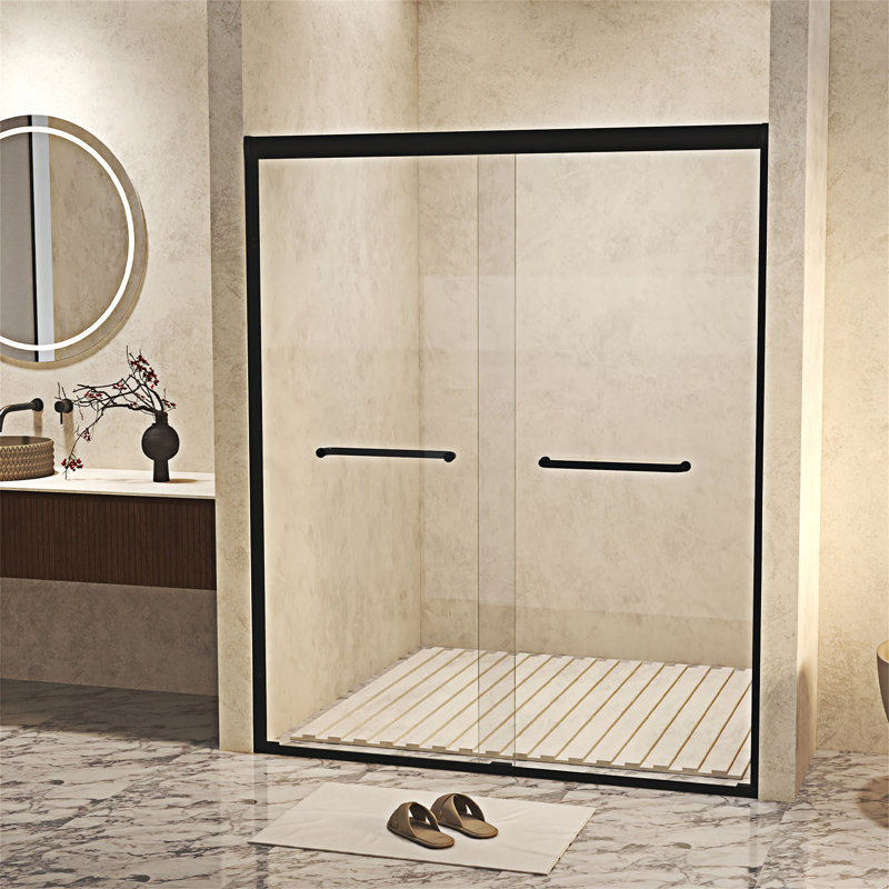 Double porte de douche coulissante, Noir mat