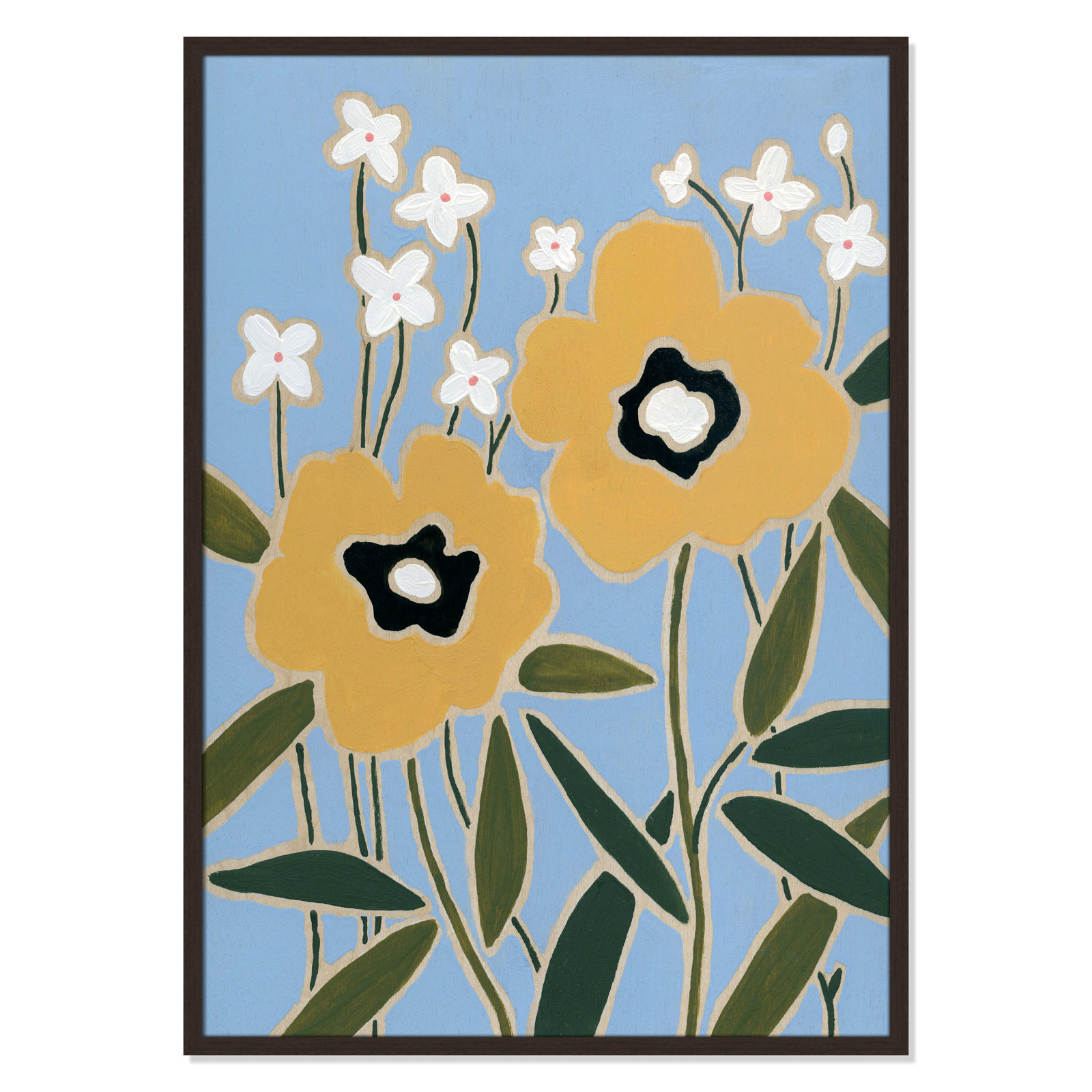 Maura "Woodblock Floral II" Print, 41.5" H x 29.5" W x 1.25" D, Walnut Framed