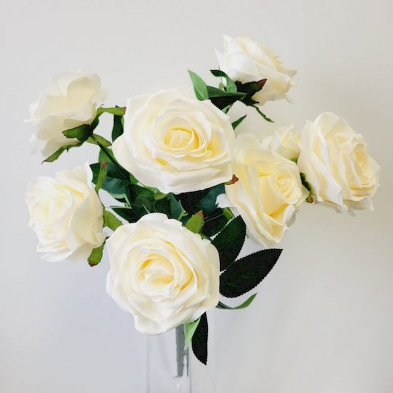 Fabric Rose Arrangement, 17" H x 12" W x 12" D, Champagne