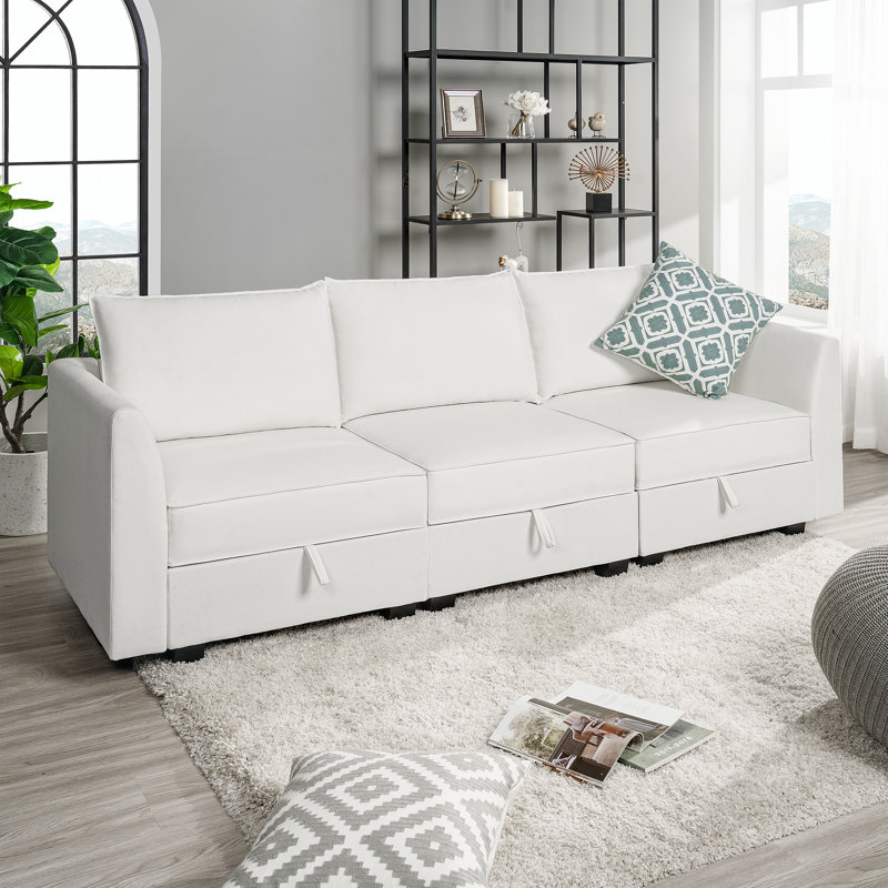 Canapé de salon modulaire Blerton avec sièges moelleux et confortables, idéal pour les petits espaces, Blanc