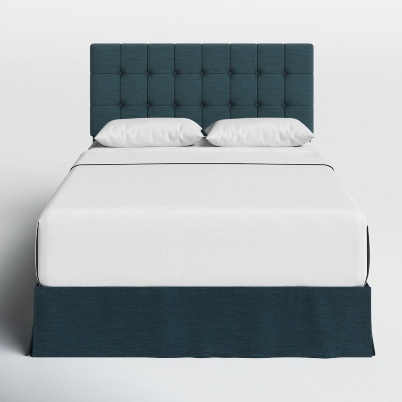 Grand lit à panneau tapissier Ambria Larry, Bleu denim, Double