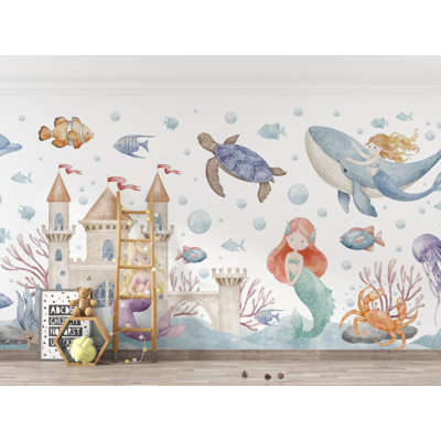 Mermaid Castle Wallpaper – Underwater Princess Wall Mural Design