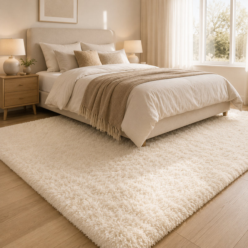 Ebern Designs Soft Fluffy Cream White Shag Area Rug for Living Room Bedroom Nursery Kids Room, Rectangle 8' x 10'