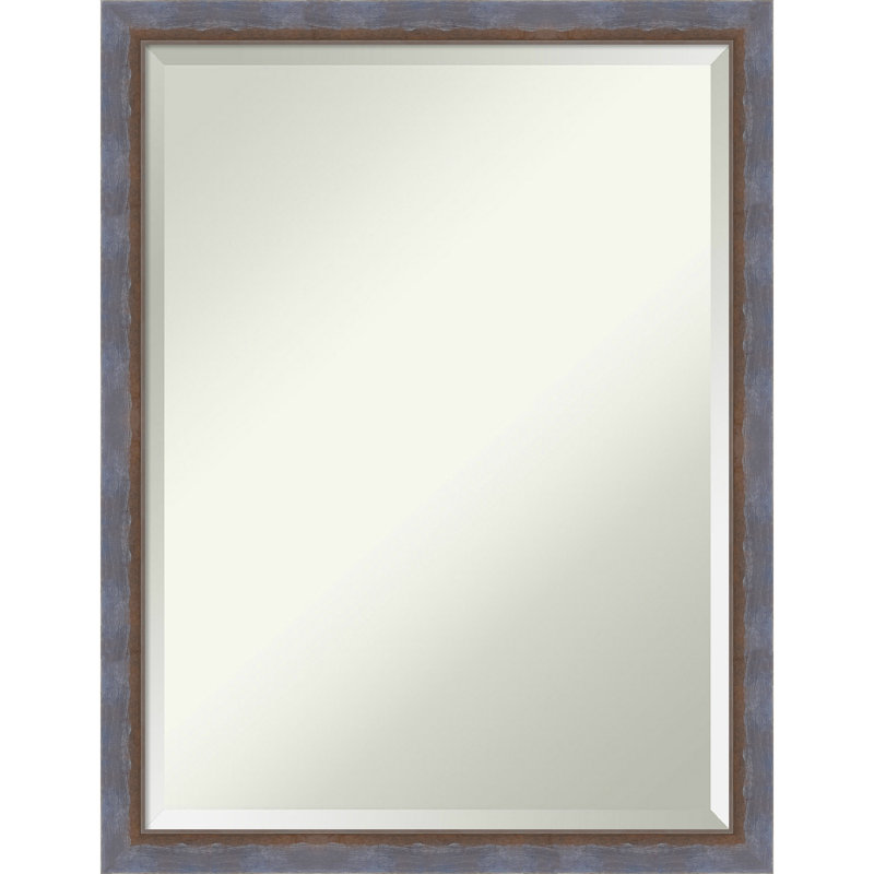 Haruki Solid Wood Rectangle Wall Mirror, Blue, 26.25" x 20.25"