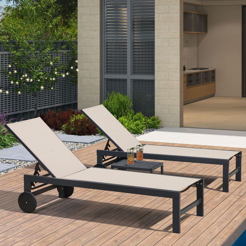 Ensemble de chaises longues inclinables 74,02 po, Beige