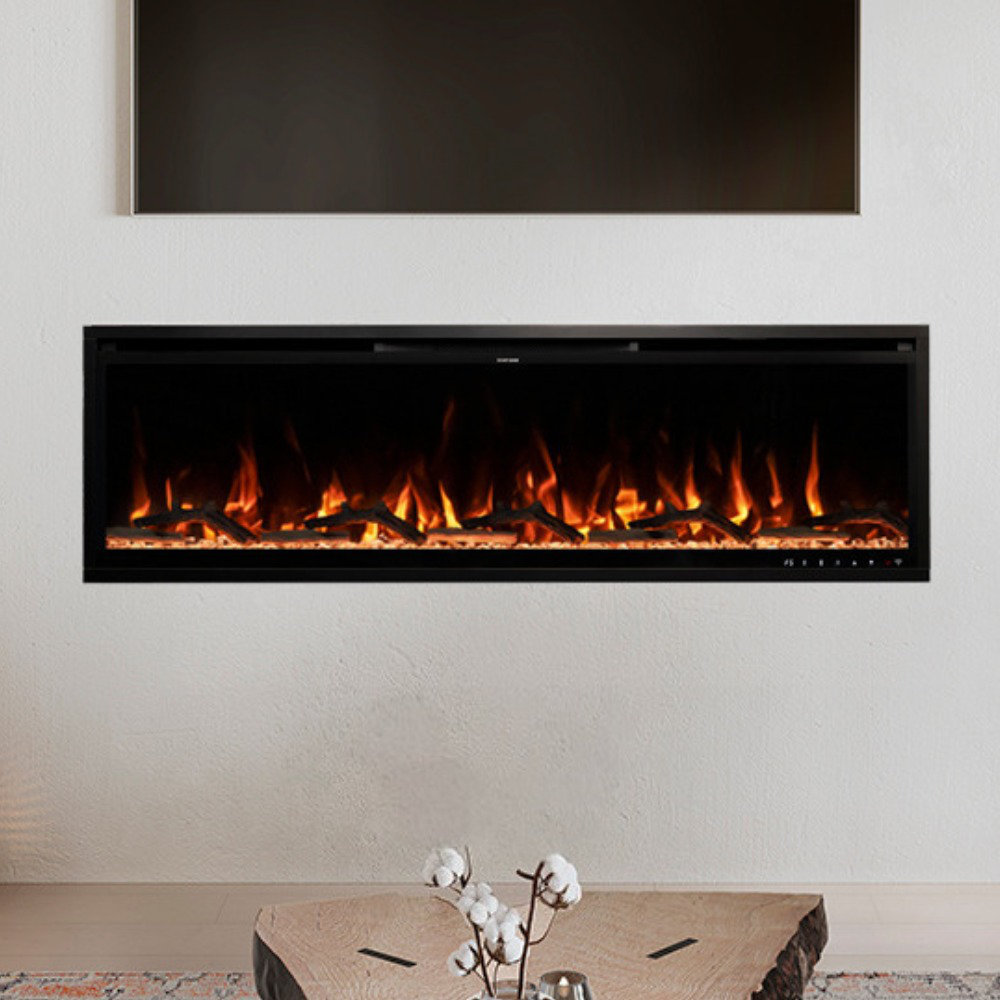 Aerus Recessed or Wall Mounted Electric Fireplace, Alexa or Google Home Compatible, Logs & Crystals, Remote Control Modern Ember 