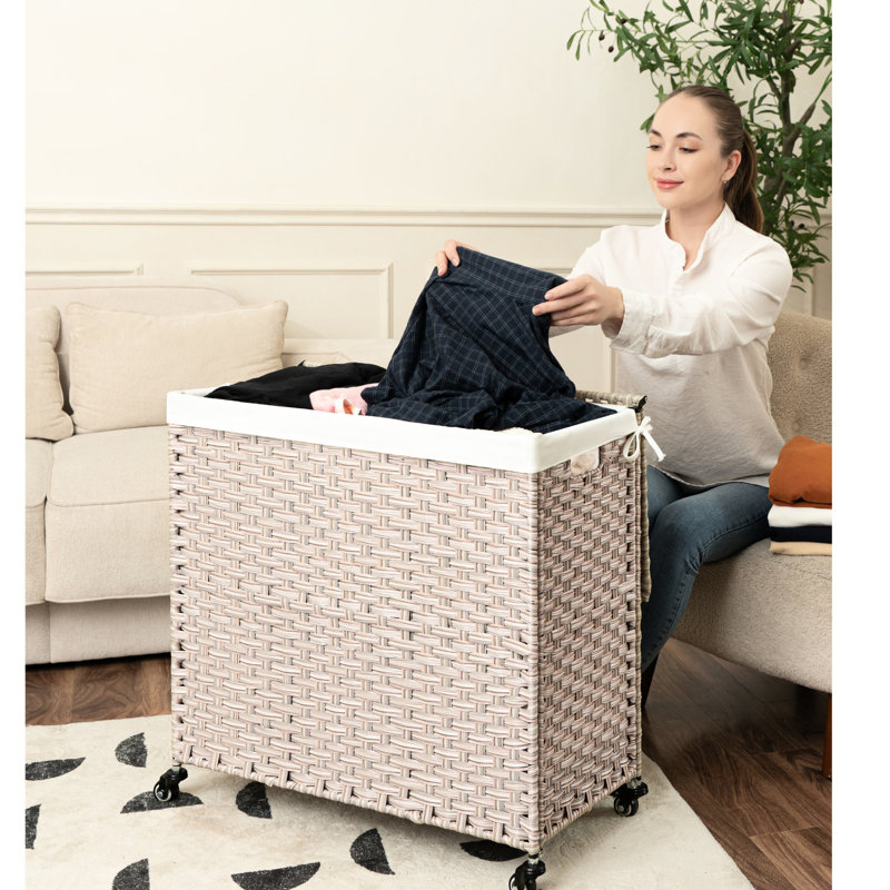 Panier à linge gris 160l avec couvercle - roues de panier portatives pour divers espaces