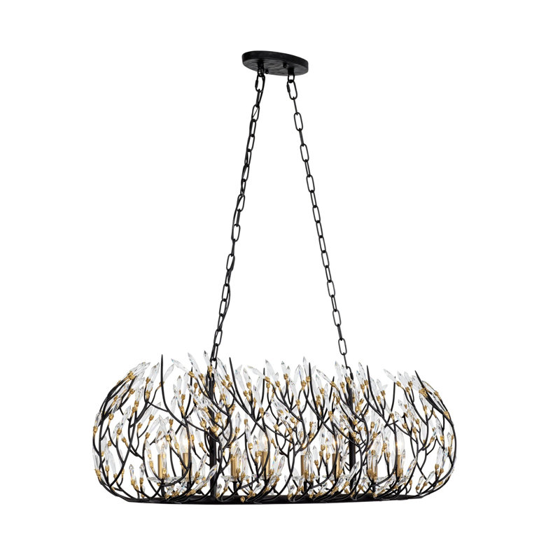 Matte Black and Gold Crystal Island Pendant Light