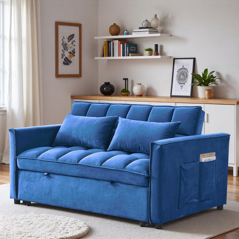 Cubbindall Upholstered Convertible Sofa Bed,Sleeper Sofa,Sofa,Modern Sofa,Accent Sofa, Blue Velvet 