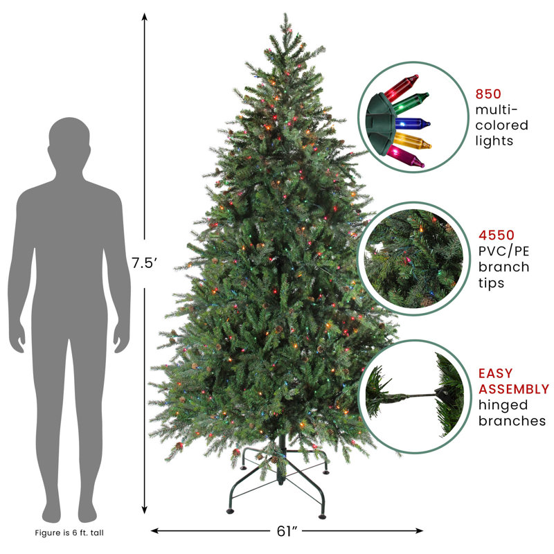 6.5 Pre-Lit Hunter Fir Full Artificial Christmas Tree - Multi-Color Lights, 7.5'