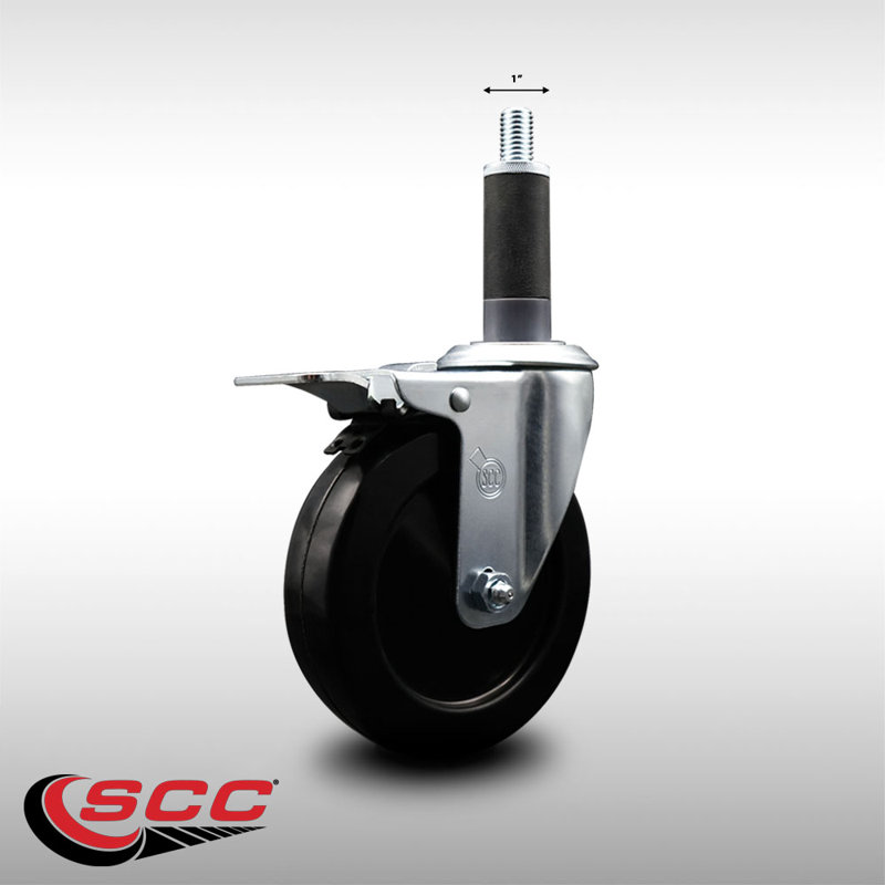 5 Inch SS Soft Rubber Swivel 1 Inch Expanding Stem Caster Total Lock Brake SCC