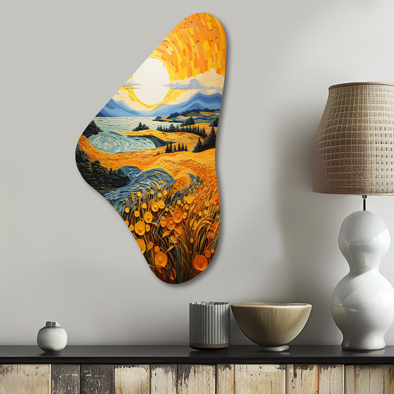 Heriberto - Vangogh, reproduction de forme unique sur métal, décoration murale asymétrique en métal jaune