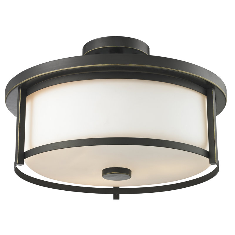 Attah Glass Semi Flush Mount, Olde Bronze
