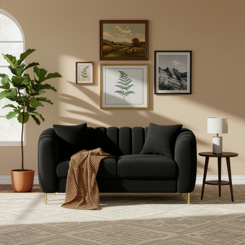 Causeuse en tissu 62,85 po Boucle, Noir