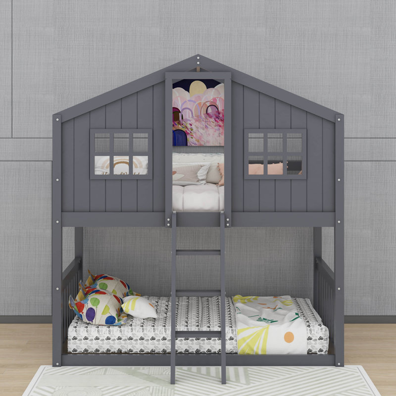Lit superposé simple au-dessus de simple avec échelle, Gris