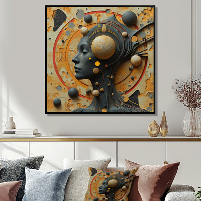 Infinite Consciousness Minimal Black Yellow - Abstract Portraits, art mural