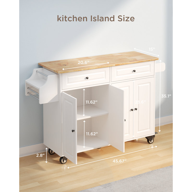 Îlot de cuisine en bois massif, Base blanche / comptoir brun