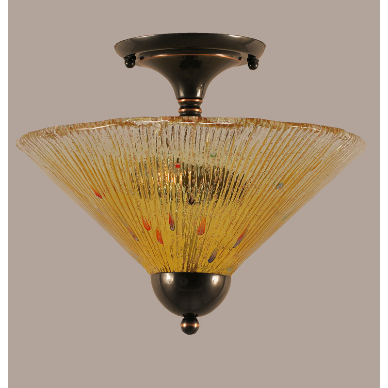 Semi-Flush 2 Bulbs With 12" Glass, Gold Champagne, Black Copper