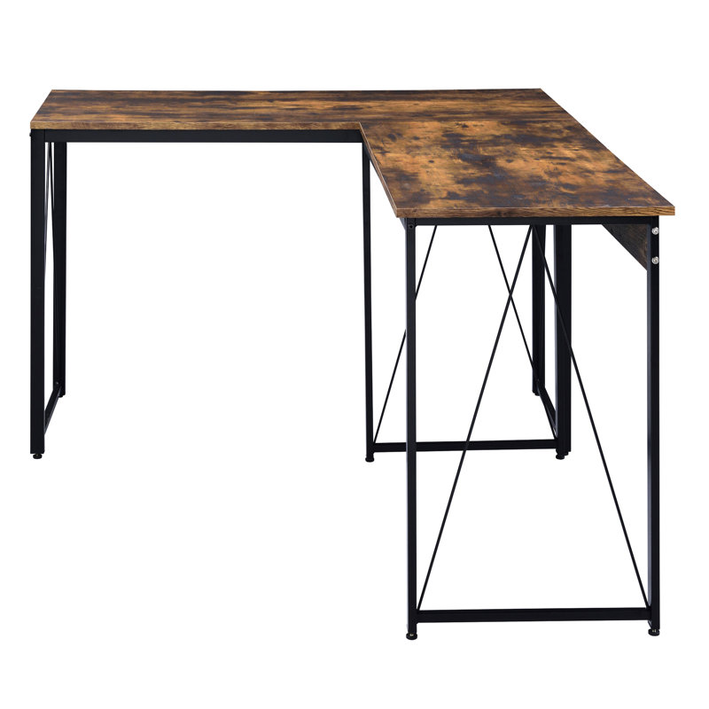 Bureau d'écriture avec support stable - chêne vieilli, plateau en chêne industriel noir, base en métal