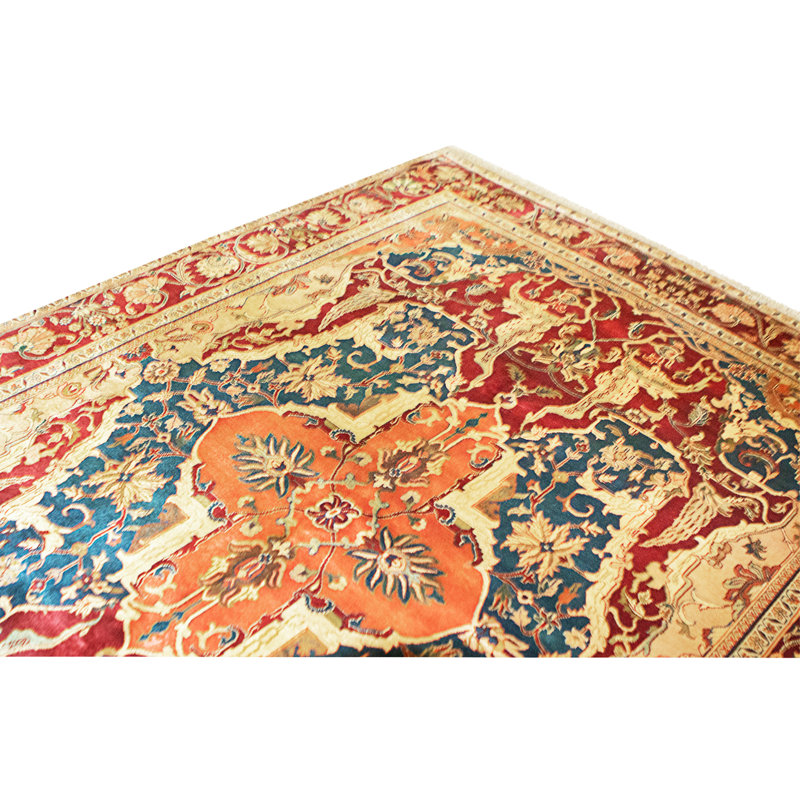Hand Knotted Wool Area Rug in Blue And Red
