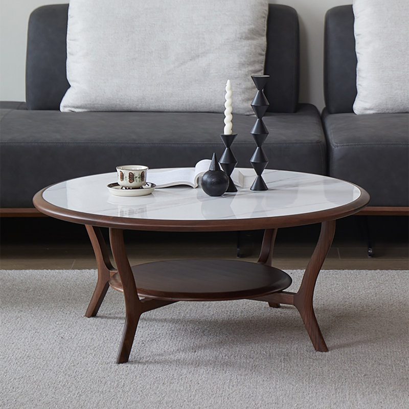 Table de bout ronde double en noyer noir
