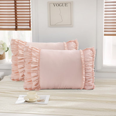Set Of 2  Ruffle Pillow Shams, Handcrafted Ruffle Farmhourse Pillowcases,  Wrinkle And Shrinkage Resistant Boho Pillow Covers For Bedroom