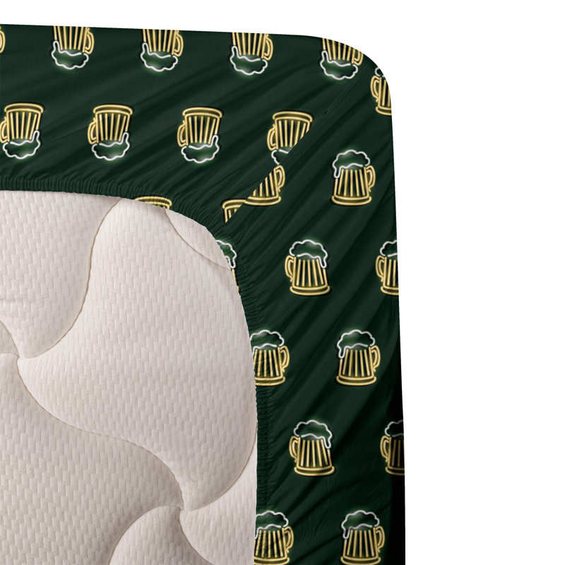 Ambesonne St. Patricks Day Sheet SetRetro Beer Pattern Dark Green Mustard