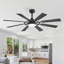 Ventilateur de plafond 52 po avec lumière et télécommande, lumière DEL 3CCT, moteur à courant continu silencieux réversible à 6 vitesses, ventilateur de plafond à 8 pales pour le salon, finition noire / noyer-133753166