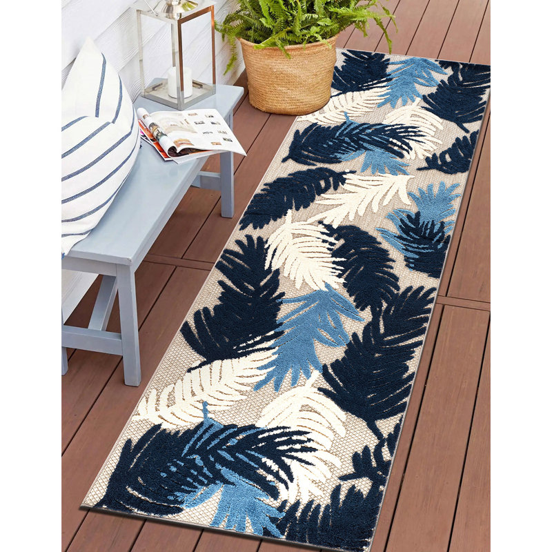 Hernandez Floral Navy/Ivory/Blue Indoor & Outdoor Area Rug, Runner 2'7" x 8'