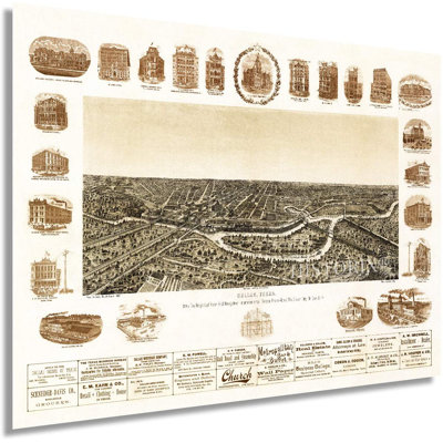 " Vintage 1892 Dallas Texas Poster Map "
