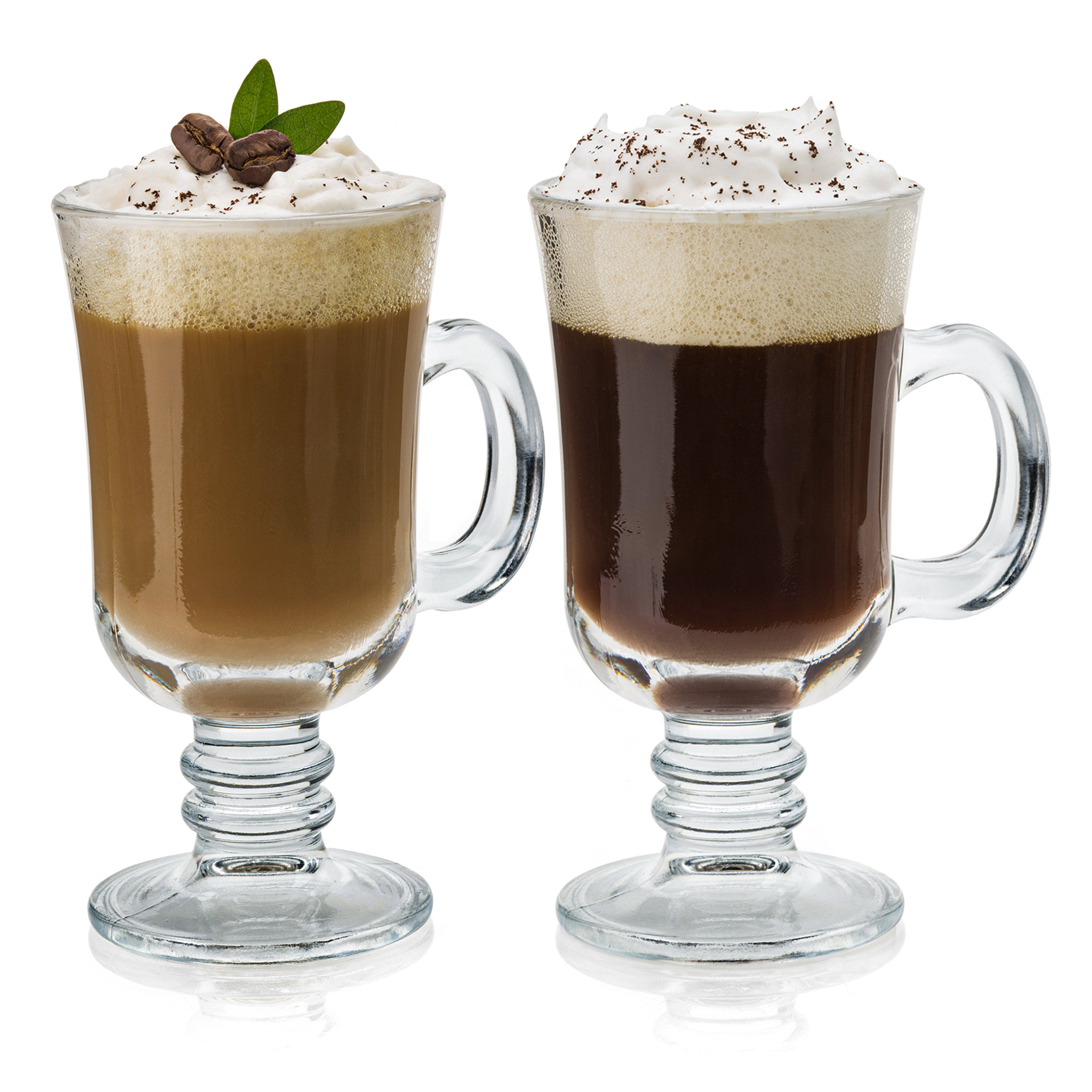 Crystalia Set of 2 Glass Coffee Mugs with Handle, Clear Footed Irish Coffee  Cup 