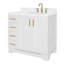 Meuble-lavabo simple en bois massif 36 po Frawley en blanc avec plateau en quartz blanc Carrara 1,5 po, évier gauche décalé, rectangle-208860175-208860059-208860171