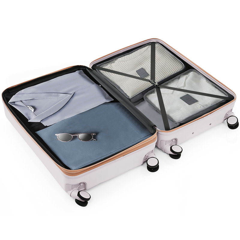Ensemble de 3 valises, bagage à main certifié avec porte-gobelet, bagage rigide en ABS avec roues pivotantes