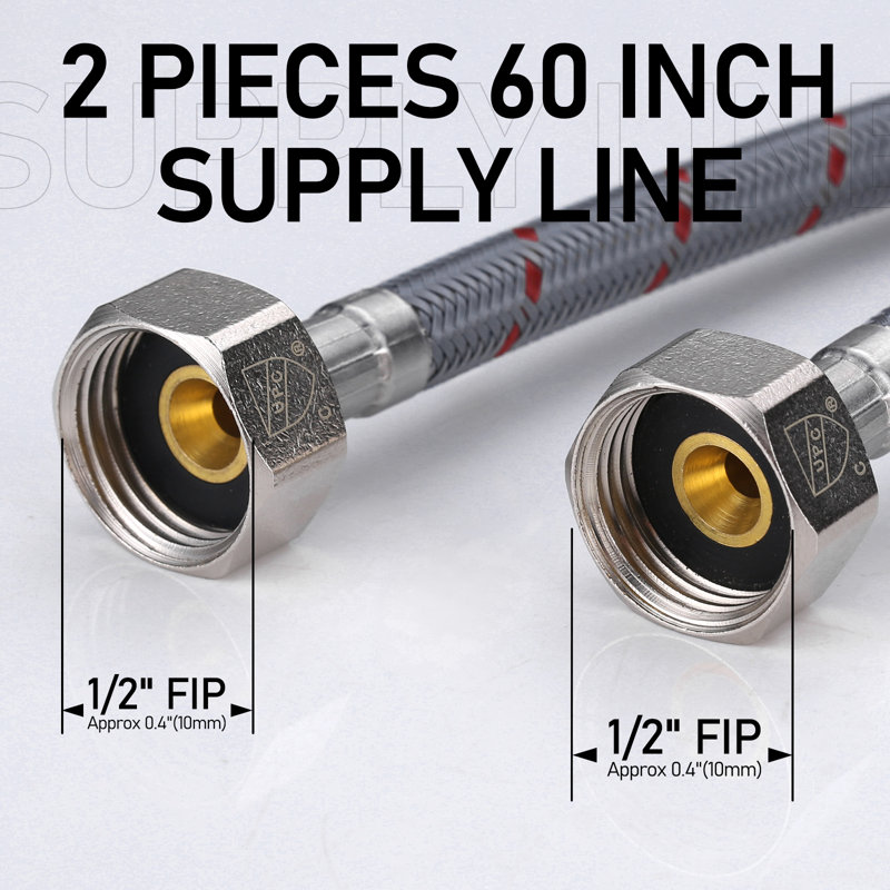 1/2 po Compression X 1/2 po Compression X 60 po Tuyau d'alimentation en nylon tressé en acier inoxydable (paquet de 2)