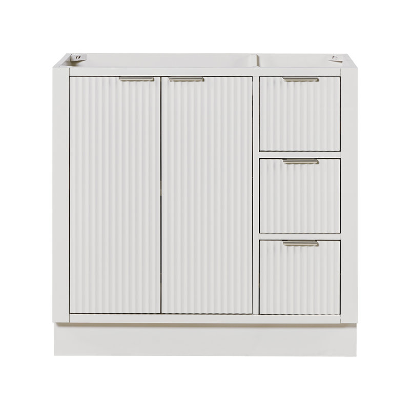Base de meuble-lavabo décalée gauche en bois massif 36 po Haun, Blanc chaud